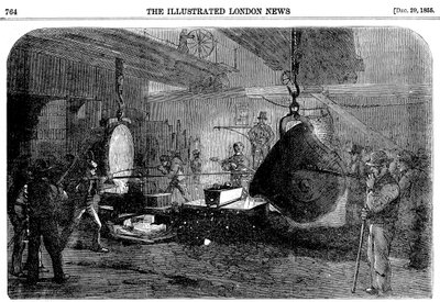 Gieten van een mortier bij Grissells Regents Canal Ironworks, City Road, Londen, 1855 door Unbekannt