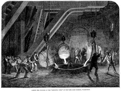 Gieten van de cilinder van de Britannia Pers bij de Bank Quay Gieterij, Warrington, 1851 door Unbekannt