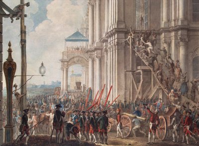 Catharina II op het balkon van het Winterpaleis, begroet door de wachters op de dag van de paleisrevolutie op 28 juni 1762, eind 18e eeuw door Unbekannt