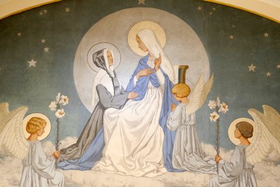 Catherine Laboure en Maagd Maria. Fresco. Kapel van Onze-Lieve-Vrouw van de Wonderdadige Medaille, Parijs door Unbekannt