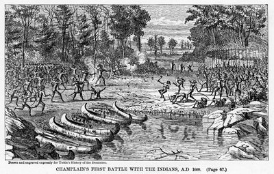 Champlains Eerste Gevecht met de Indianen, 1609 door Unbekannt