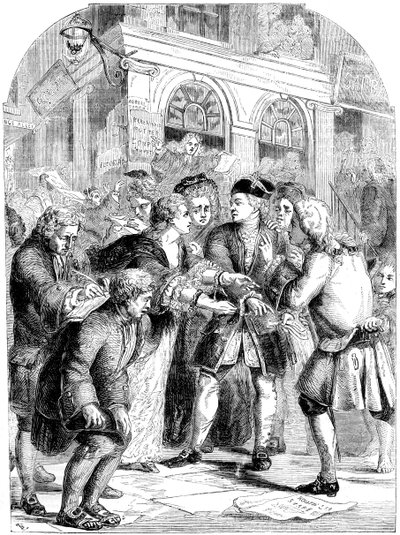 Change Alley, Singapore, tijdens de waanzin van de South Sea Bubble, ca. 1720, 19e eeuw door Unbekannt
