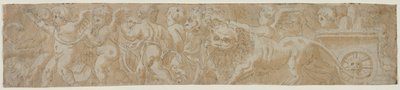 Strijdwagen getrokken door leeuwen met Amorini recto Gedeeltelijke Architecturale Studie verso, eerste helft 1500s door Unbekannt