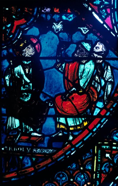 Karel de Grote kijkt naar de Melkweg, glas-in-loodraam, Kathedraal van Chartres, Frankrijk, ca. 1225 door Unbekannt