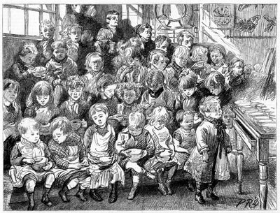 Kinderen wachten op soep tijdens het eten, London Board School, Denmark Terrace, Islington door Unbekannt