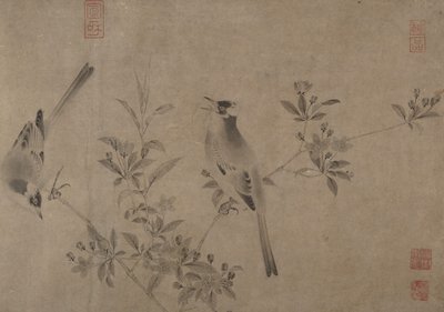 Chinese bulbuls op bloeiende kersappel door Unbekannt