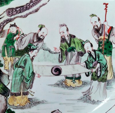Chinese schaal met een waarzeggerijscène, 17e eeuw door Unbekannt