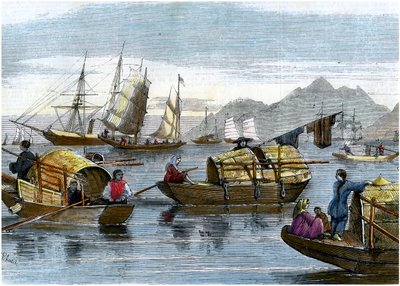 Chinese sampans in de haven van Hong Kong door Unbekannt