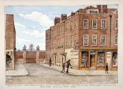 Chiswell Street met ingang naar het terrein van de Royal Artillery Company, Finsbury, Londen door Unbekannt
