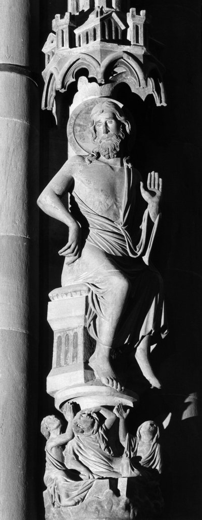 Christus Rechter Beeldhouwwerk op de pilaar van engelen. Kathedraal Notre Dame de Strasbourg (Bas-Rijn) door Unbekannt