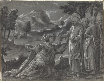 Christus en de overspelige vrouw (recto), ca. 1600 door Unbekannt