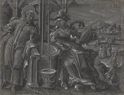 Christus en de vrouw van Samaria (verso), ca. 1600 door Unbekannt