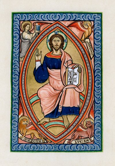 Christus in glorie met de symbolen van de vier evangelisten, ca. 1200 door Unbekannt