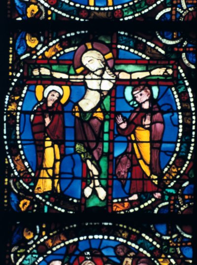 Christus aan het kruis, glas-in-lood, kathedraal van Chartres, Frankrijk, 1194-1260 door Unbekannt