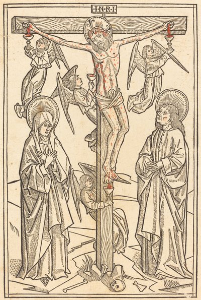 Christus aan het kruis met engelen door Unbekannt