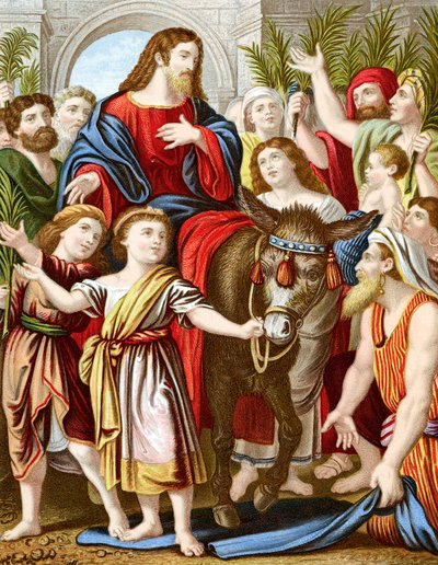 Christus rijdt op een ezel Jeruzalem binnen, c1860 door Unbekannt