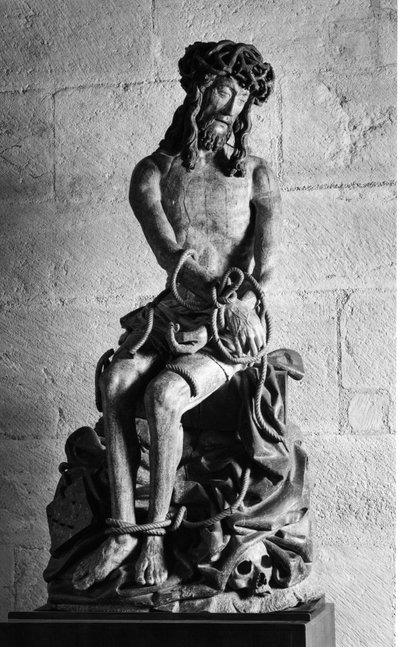 Christus met banden Beeldhouwwerk. Hospices Civiles de Beaune gesticht in 1443 door kanselier Nicolas Rolin, Beaune (Côte d