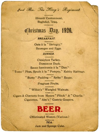 Kerstmenu, 2e Bataljon het Kings Regiment, Irak, 1926 door Unbekannt