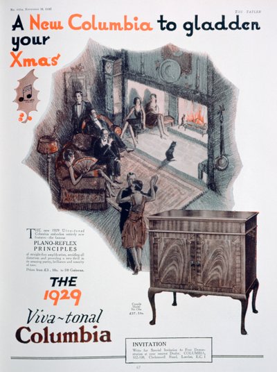 Kerstadvertentie voor Columbia grammofoons, 1928 door Unbekannt