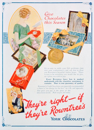 Kerstadvertentie voor Rowntrees York Chocolates, 1924 door Unbekannt