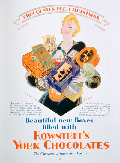 Kerstadvertentie voor Rowntrees York Chocolates, 1928 door Unbekannt