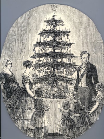 Kerstmis met koningin Victoria, prins Albert, hun kinderen en de moeder van koningin Victoria, in 1848 door Unbekannt