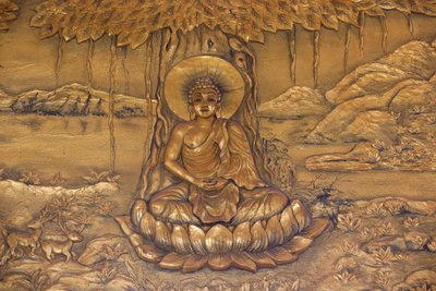Chua Thiep Long boeddhistische pagode. Shakyamuni Boeddha zittend in de meditatiehouding. Thay Ninh. Vietnam door Unbekannt