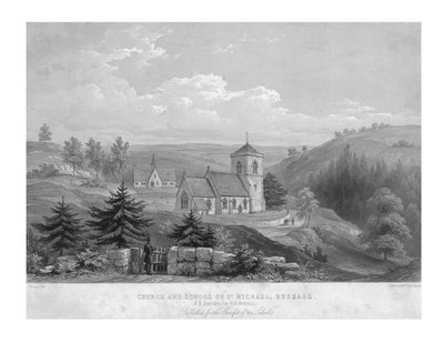 Kerk en school van St. Michael, Bussage, c1800 door Unbekannt