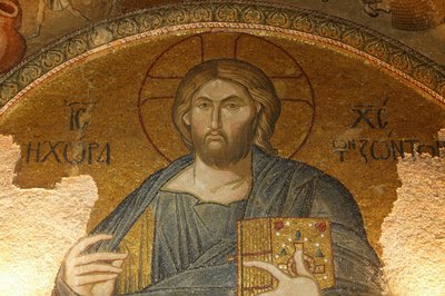 Kerk van St. Saviour van Chora. Dakmozaïek van Christus de Pantocrator (in glorie), Istanbul, Turkije door Unbekannt