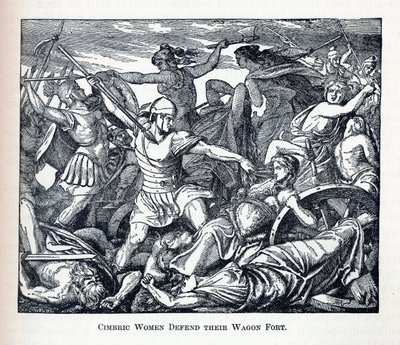 Cimbrische vrouwen verdedigen hun wagenfort, 1882 door Unbekannt