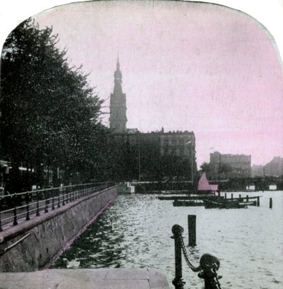 Stadhuis en de Alster, Hamburg, Duitsland, eind 19e eeuw door Unbekannt