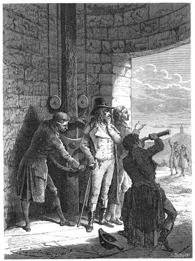 Claude Chappe demonstreert zijn optische telegraaf semafoorsysteem in 1793 c1870 door Unbekannt