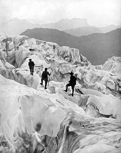 Klimmen door de Bossons-ijsval op weg naar de Mont Blanc, Zwitserland, begin 20e eeuw door Unbekannt