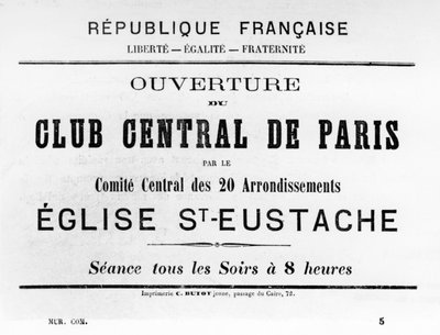 Club Central de Paris, van Franse politieke posters van de Parijse Commune, mei 1871 door Unbekannt