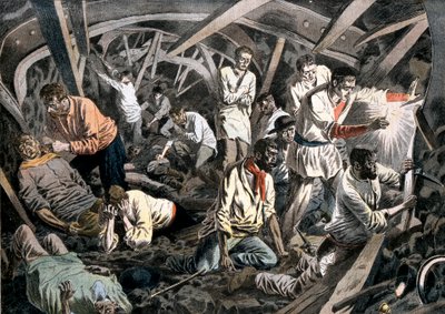 Kolenmijnwerkers vast ondergronds door een dakval, Courrieres Mines, Pas-de-Calais, Frankrijk door Unbekannt