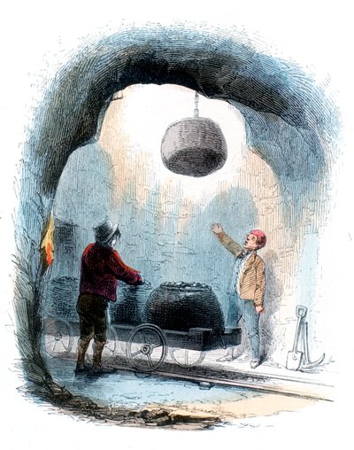 Kolenmijnbouw: het sturen van manden met kolen naar de oppervlakte van een mijn, 1852 door Unbekannt