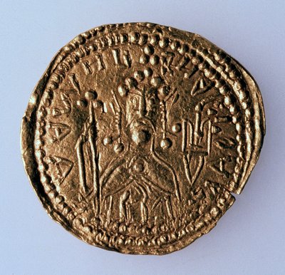 Munt Zlatnik van grootvorst Vladimir Svyatoslavich, Voorzijde: Portret van de heerser, 980-1015 door Unbekannt