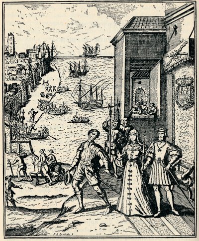 Columbus met Ferdinand en Isabella, 3 augustus 1492, 1912 door Unbekannt