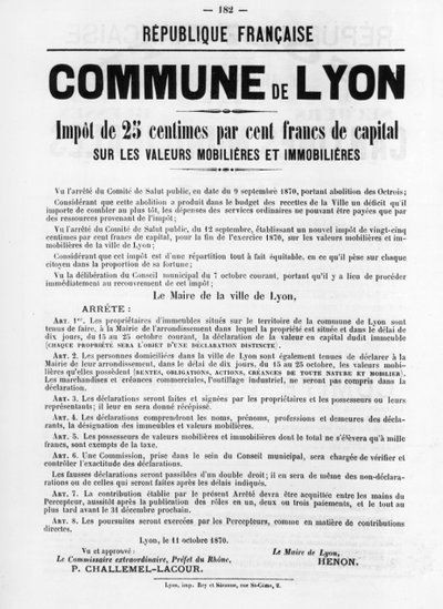 Commune de Lyon, uit Franse politieke posters van de Parijse Commune, mei 1871 door Unbekannt