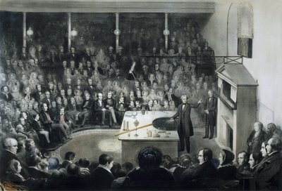 Lezing van de natuurkundige Michael Faraday (1791-1867) voor de Royal Institution of London op 27 december 1855 in aanwezigheid van Prins Albert van Saksen-Coburg-Gotha door Unbekannt
