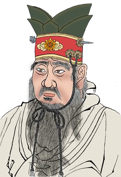 Confucius 551-479 v.Chr., Chinese filosoof. Van een wrijving van een marmeren plaat in een Confuciaanse tempel door Unbekannt