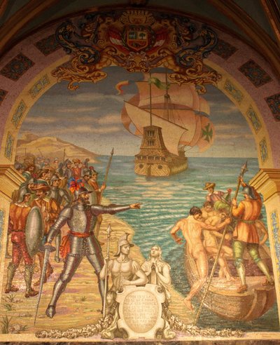 De verovering van Peru door Francisco Pizarro door Unbekannt