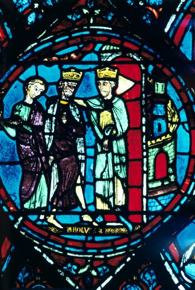 Constantijn begroet Karel de Grote in Constantinopel, glas-in-lood, kathedraal van Chartres, Frankrijk door Unbekannt