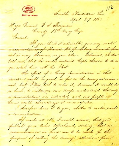 Hedendaagse kopie van brief van U. S. Grant, Smith