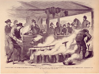 Koken in het kamp - De keuken van de Fremont Dragoons, op de kermisterreinen, Tipton, MO., onlangs het hoofdkwartier van Gen. Fremont door Unbekannt