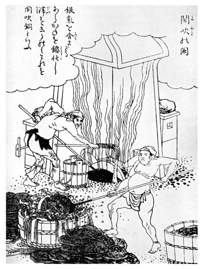Kopersmelten, een primitieve methode, Japan, ca. 1900-1956 door Unbekannt