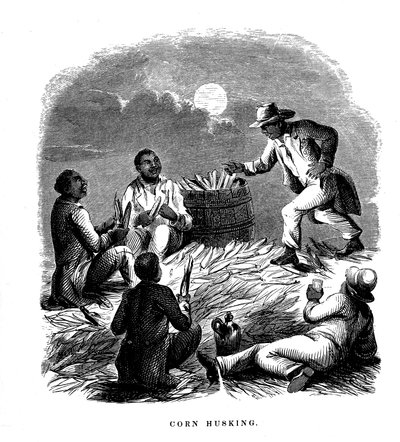 Maïsschillen, zwarte arbeiders schillen maïs, zuidelijke VS, ca. 1850 door Unbekannt