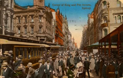 Hoek van King en Pitt Streets, Sydney, New South Wales, Australië, ca. 1917 door Unbekannt