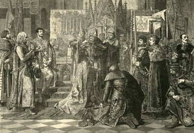 Kroning in Krakau van Lodewijk I van Hongarije als koning van Polen, 1370, 1890 door Unbekannt