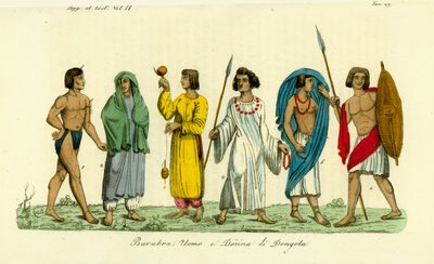 Kostuums van mannen en vrouwen van het Nubische volk (Barabra) van Dongola (Dunqulah) door Unbekannt